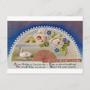 Carte postale vintage d'anniversaire cygne bleu