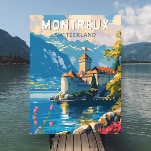 Carte postale vintage d'art de voyage à Montreux,