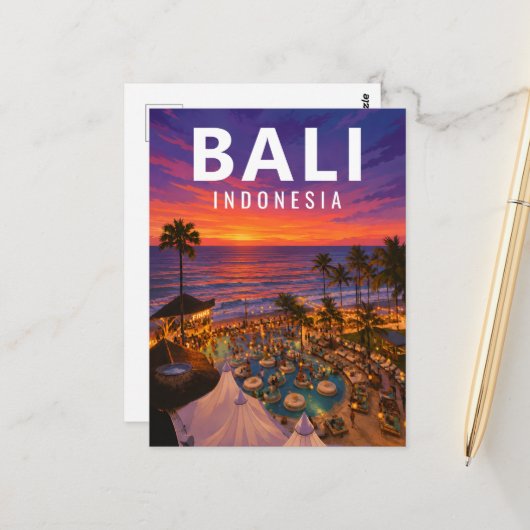 Carte postale vintage de Bali - Coucher de soleil (Devant/Arrière en situation)