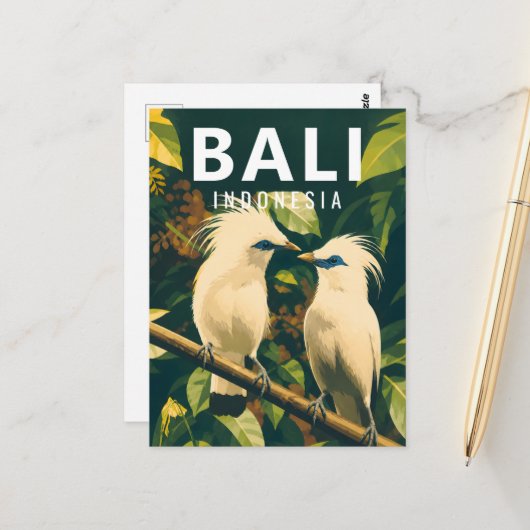 Carte postale vintage de Bali - Oiseaux Mainate de (Devant/Arrière en situation)