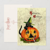 Carte postale vintage de chat noir de Halloween (Devant / Derrière)