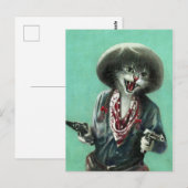 Carte postale vintage de cow-girl de chaton (Devant / Derrière)