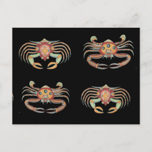 Carte postale vintage de dessin de crabe coloré