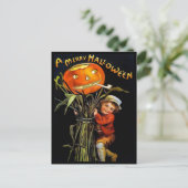 Carte postale vintage de fille aux citrouilles pou (Debout devant)