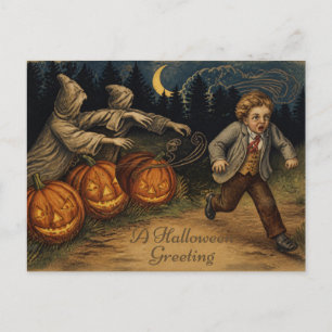 Carte postale vintage de Halloween, garçon terrori
