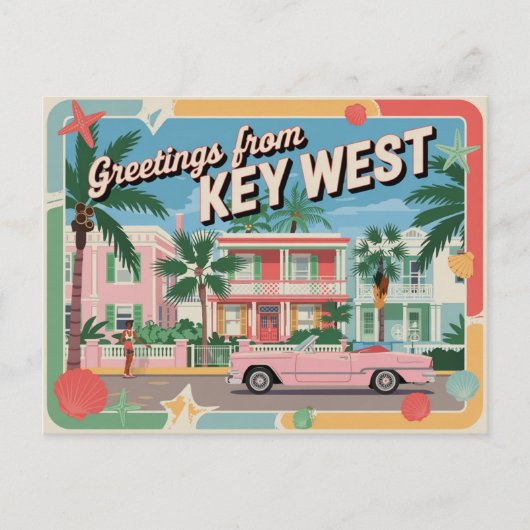 Carte postale vintage de Key West | Salutations de (Devant)