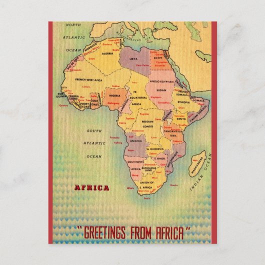 Carte postale vintage de l'Afrique (Devant)