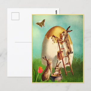 Carte postale vintage de lapin drôle et d'œuf de P