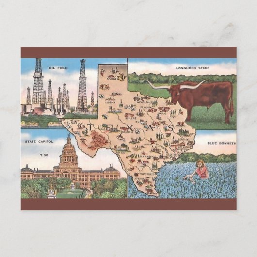 Carte postale vintage de l'État du Texas (Devant)