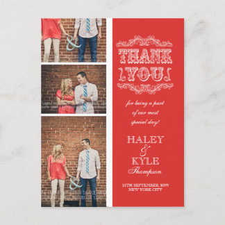 Carte postale vintage de Mariage photo rouge Poppy