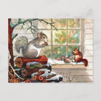 Carte postale vintage de Noël d'écureuils