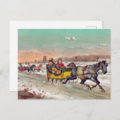 Carte postale vintage de Noël d'hiver en traîneau (Devant / Derrière)