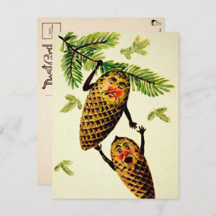 Carte postale vintage de Noël Pinecone Victorienne