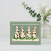 Carte postale vintage de Pâques Bunnies Green (Debout devant)