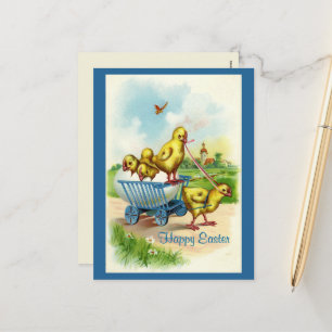 Carte postale Vintage de Pâques Chicky Wagon