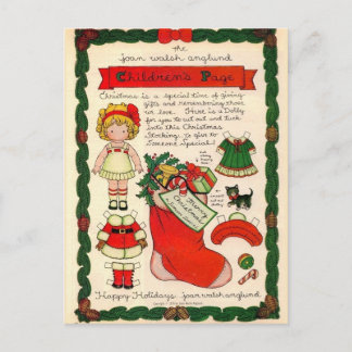 Carte postale vintage de poupée de papier de Noël