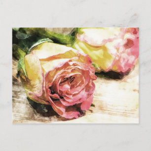 Carte postale vintage de roses dans l'aquarelle