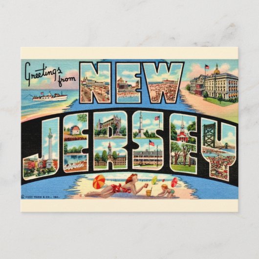 Carte postale vintage de salutations du New Jersey (Devant)