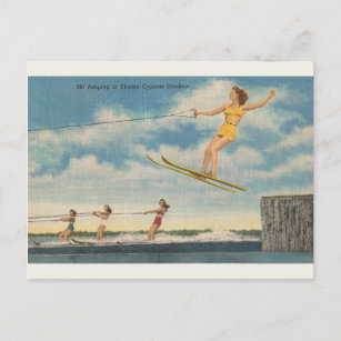 Carte postale vintage de saut à skis de jardins de