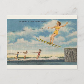 Carte postale vintage de saut à skis de jardins de