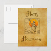 Carte postale vintage de sorcière d'Halloween (Devant / Derrière)