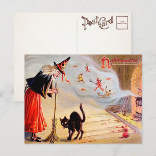 Carte postale vintage de sorcière d'Halloween