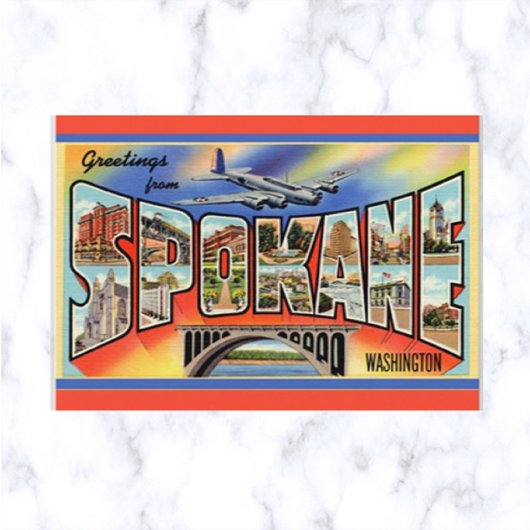 Carte postale vintage de Spokane, Washington, avec