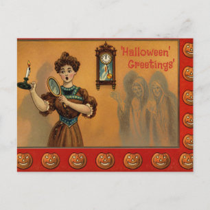 Carte postale vintage de vœux d'Halloween, apparit