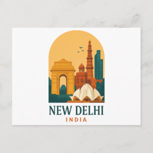 Carte postale vintage de voyage à New Delhi, Inde