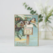 Carte Postale Vintage December 25th Birds & Pine Christmas (Debout devant)
