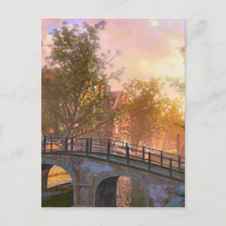 Carte Postale Vintage Delft, pont au-dessus d'un canal