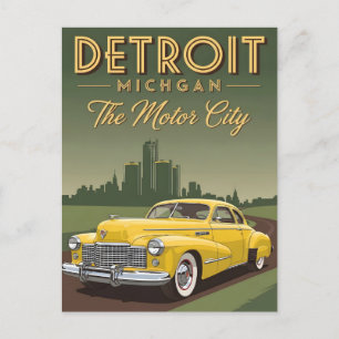 Carte Postale Vintage Detroit Michigan la ville à moteur