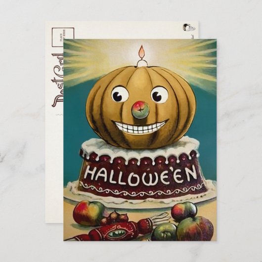 Carte postale vintage d'Halloween citrouille (Devant / Derrière)