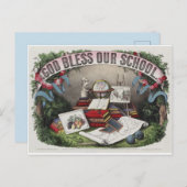 Carte Postale Vintage : Dieu bénisse nos écoles (Devant / Derrière)
