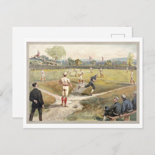 Carte postale vintage d'illustration de baseball (Devant / Derrière)