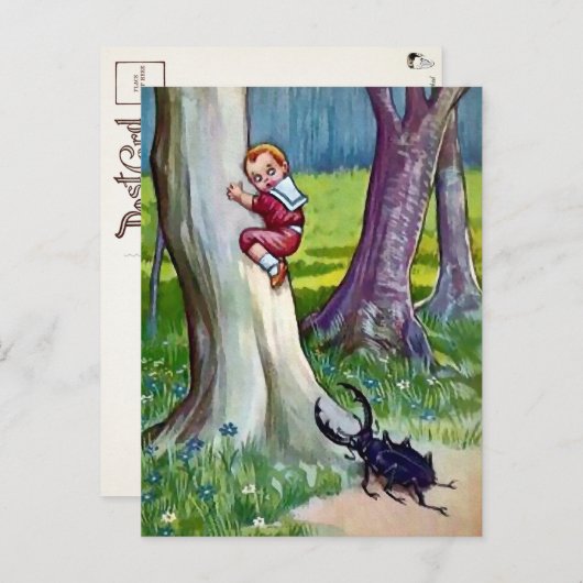 Carte postale vintage d'insecte attaquant (Devant / Derrière)