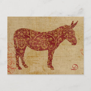 Carte Postale Vintage Donkey Silhouette  Monogram Postcard