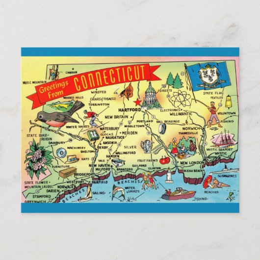Carte postale vintage du Connecticut (Devant)