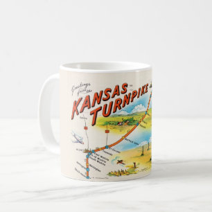 Carte postale vintage du Kansas sur un mug Turnpik