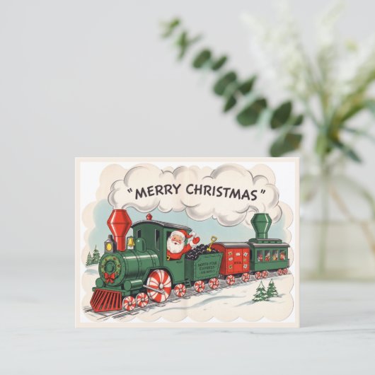 Carte postale vintage du train de Noël Express (Debout devant)