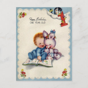 Carte postale vintage d'un an Boys Anniversaire