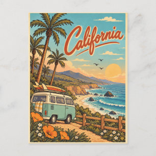 Carte postale vintage d'un voyage sur la côte cali