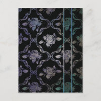 Vintage Elegant Noir et Bleu Vert Damas Roses