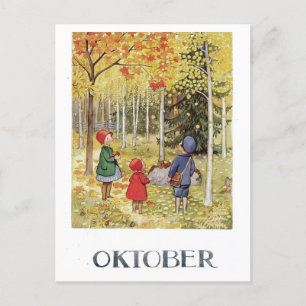 Carte postale vintage Elsa Beskow Octobre