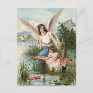 Carte Postale Vintage Engel Schutzengel mit Mädchen