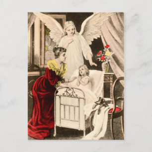 Carte Postale Vintage Engel Schutzengel, Mutter und Kind am Bett