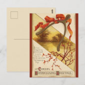 Carte Postale Vintage Épisode De Thanksgiving Avec Ruban (Devant / Derrière)