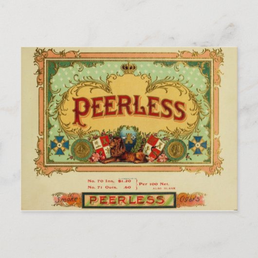 Carte postale vintage Étiquette Cigar - "Peerless" (Devant)