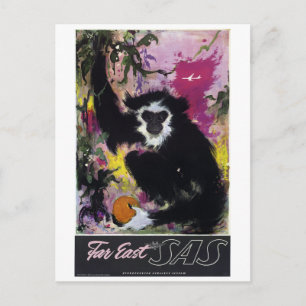Carte Postale Vintage Far East Gibbon Monkey Travel