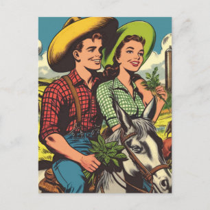Carte Postale Vintage Farm Love Couple Comics